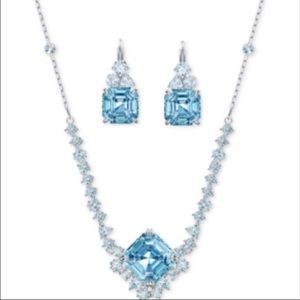 Swarovski Silver-Tone Set Square Crystal Pendant Necklace & Leverback Earrings